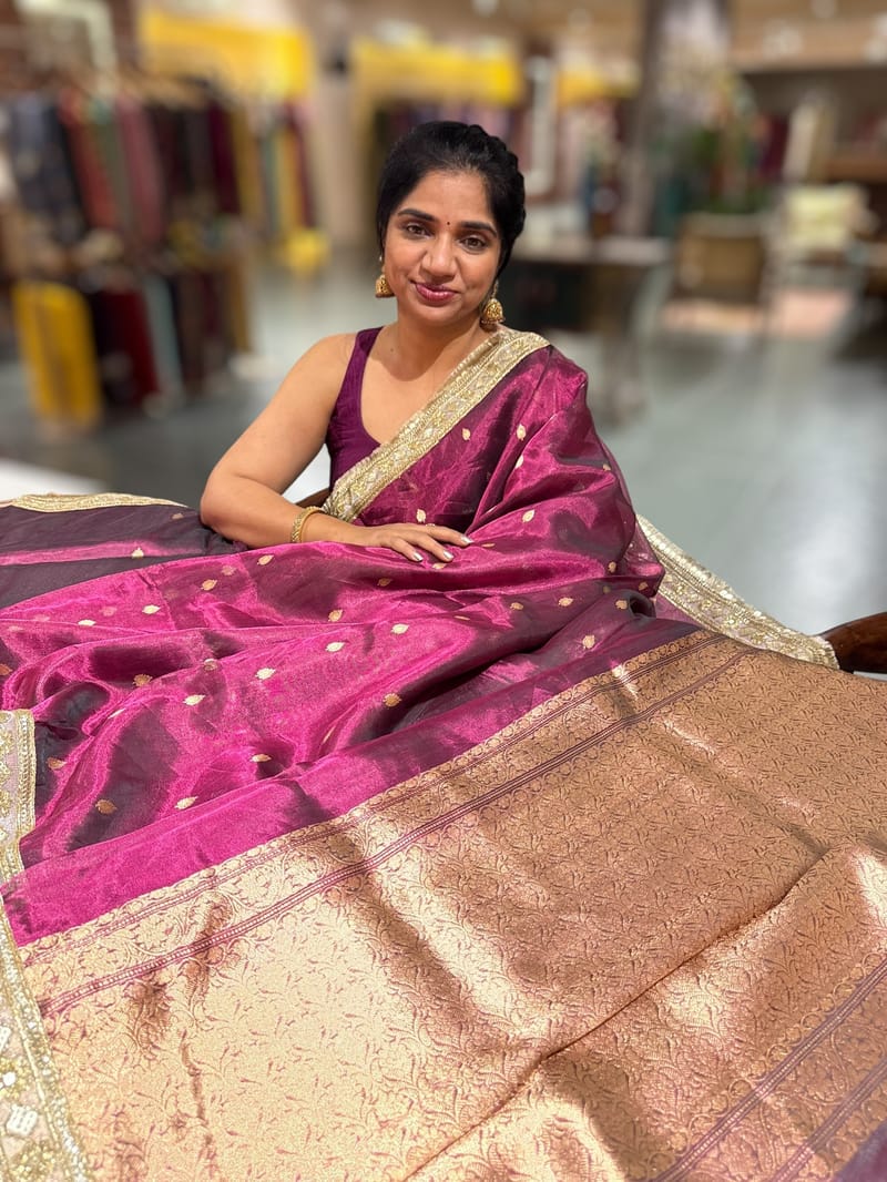 Wine Pure handloom Banarasi Tissue saree SS50428