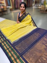 Lemon yellow vintage stripes Gadwal Silk Saree : S62F209