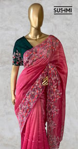 Ruby Pink Banarasi Jute Tissue stripes saree DSCL042