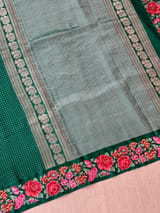 Bottle Green Mysore Silk Saree with petitepoint embroidery S62107