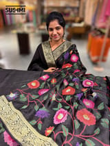 Black Banaras Mashru Silk with embroidery SS5004