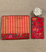 Orangish Red Banarasi Tissue stripes Saree with petite point embroidery SS50214