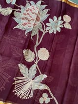 Dark Wine Designer Organza with Tissue applique work