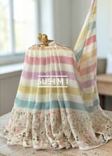 Stripe printed lenin with embroidered skirt border