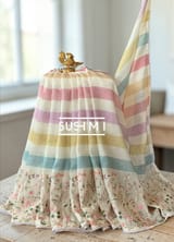 Stripe printed lenin with embroidered skirt border