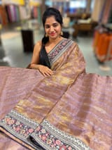 Mauve Tissue checks Saree with sabhyasachi borders