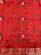 Red Mashru Silk Saree with Paithani inspired embroidered blouse SS50573