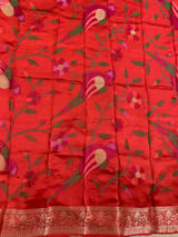 Red Mashru Silk Saree with Paithani inspired embroidered blouse SS50573