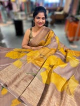 Light Brown Printed Banarasi Tussar Saree