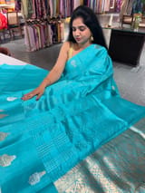 Sea blue checks Poona Silk Saree