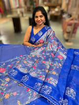 Electric Blue Premium Handloom Designer Tissue saree with exquisite embroidery