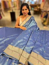 Blue Tissue Saree with pythani inspired muniya borders SS50545