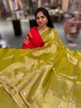 Apple Green Handloom Banarasi Tissue with meenakari sona rupa flower motifs