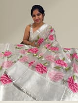 Silver tissue saree with embroidery