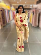 Ivory Kanjeevaram Brocade Saree With Hibiscus Floral bunches embroidery SS50195