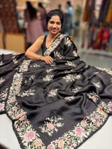 Black Satin Saree with Parsi Gara embroidery SS5028