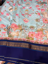 Powder Blue Pichwai Printed Kanjeevaram Silk Saree