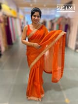 Rust Orange Organza Saree with sabhyasachi borders S62115