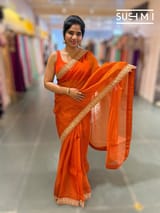 Rust Orange Organza Saree with sabhyasachi borders S62115