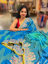 Copper Sulphate Blue Designer Rai Bandhej Saree With Embroidered Border SS50485