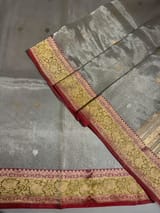 Banarasi Handloom silver tissue Saree with multi color woven border SS50420