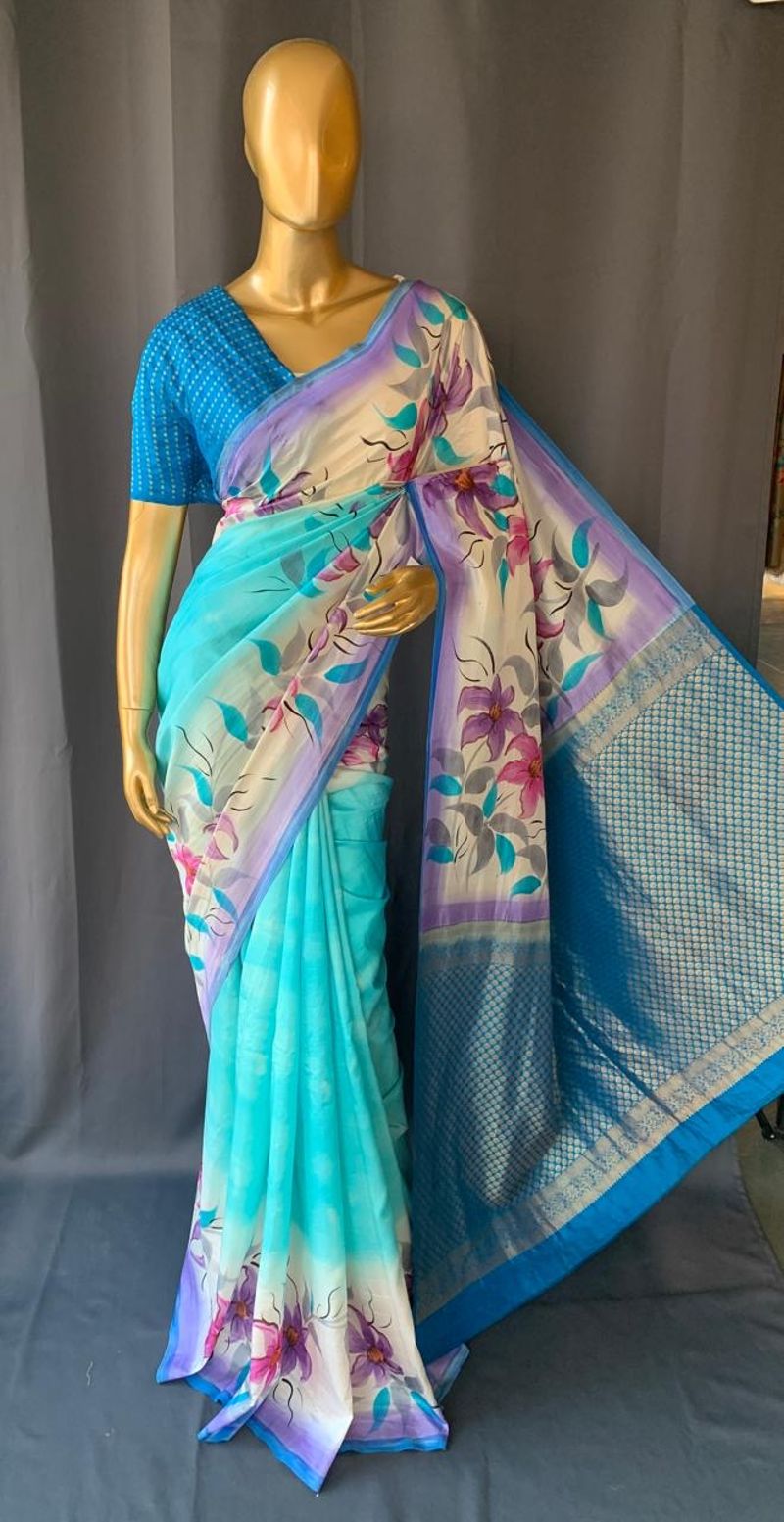 Pure silk Saree with hand paint