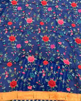 Electric Blue Mul tissue stripes saree with fusion blouse : D62139
