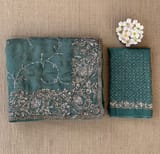Peacock Blue Pure Organza heavy allover Handwork Saree