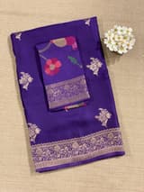 Brinjal Mashru Silk Saree with Paithani inspired embroidered blouse SS50574