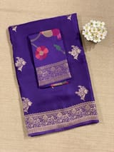 Brinjal Mashru Silk Saree with Paithani inspired embroidered blouse SS50574