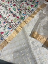 Silver tissue checks Saree with pythani inspired embroidered tissue blouse