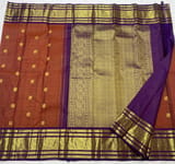 Rust Orange & Purple Combo Vintage Checks Kanjeevaram Saree SS50157