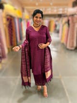 Wine Banarasi Handloom Chiniya Silk 3-pc Suit Set SS50590