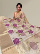 Water Gold tissue saree with embroidery