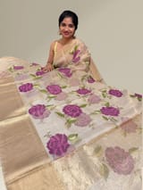 Water Gold tissue saree with embroidery