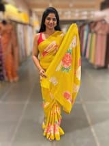 Yellow georgette sequence saree with statement floral print SS5047