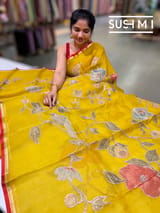Yellow Designer Organza with Tissue applique work : S62F091