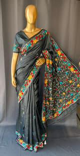 Elephant Grey Pure Handloom Tussar Saree