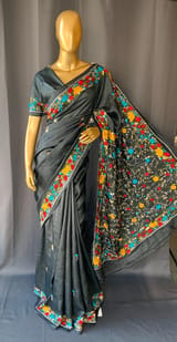 Elephant Grey Pure Handloom Tussar Saree