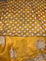 Orangish Mustard Designer Organza Handwork Saree