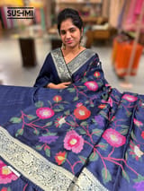 Midnight Blue Banaras Mashru Silk with embroidery SS5002