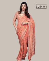 Orange Designer Printed Crepe Silk Saree