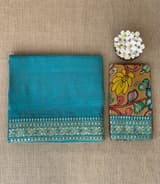 Copper sulphate kora Muslin Tissue fusion saree SS50205