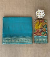 Copper sulphate kora Muslin Tissue fusion saree SS50205