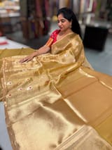 Light Gold Handloom Banarasi Tissue with meenakari sona rupa flower motifs
