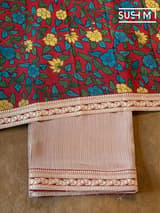 Burgundy Banarasi tonchoi with pen kalamkari Blouse : D62F023