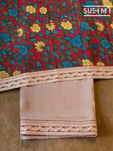 Burgundy Banarasi tonchoi with pen kalamkari Blouse : D62F023