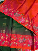 Bottle Green Kanchi Soft Silk Saree with petite point embroidered border SS50131