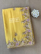 Yellow Pure Satin Georgette Saree