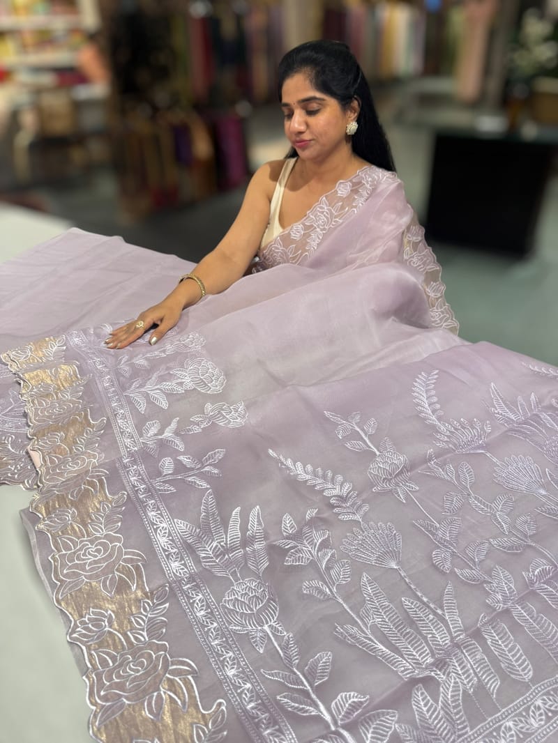 Lilac Organza saree with heavy embroiderey SS50552